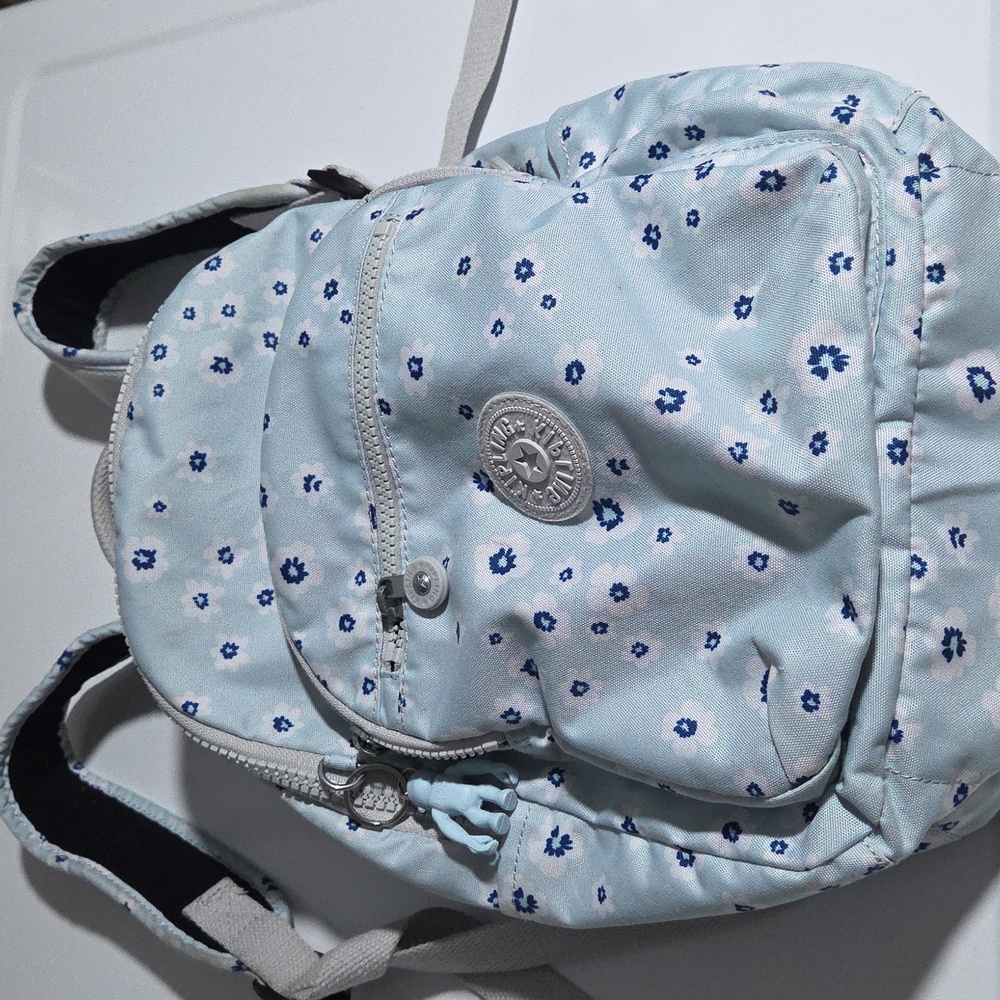 Kipling Light Blue And White Patterned Backpack - image 2